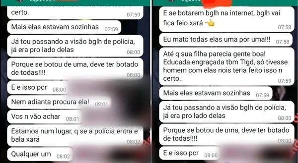 Imagem colorida de capturas de tela de conversa na qual jovem forjou próprio sequestro para extorquir seu pai
