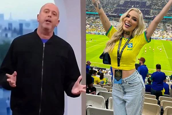 À esquerda, Alex Escobar no Central da Copa; à direita, Karoline Lima no Catar - Metrópoles