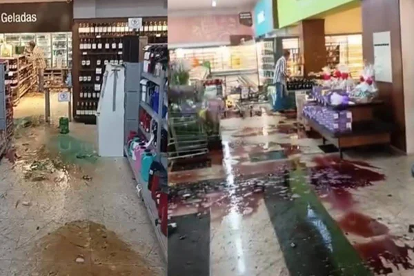 Homem quebra garrafas em supermercado - Metrópoles