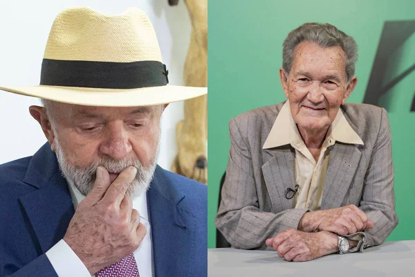 montagem com fotos coloridas de Lula, de terno azul e chapeu, e Léo Batista, de terno cinza - metrópoles