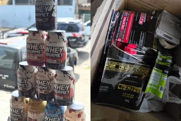 Polícia Civil de Americana apreendeu 4 toneladas de whey e creatina em empresa de suplementos adulterados. Produtos eram vendidos na Shopee - Metrópoles