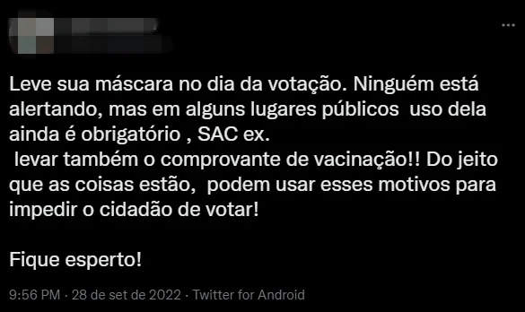 É falso que eleitor precisa estar de máscara facial para votar - destaque galeria