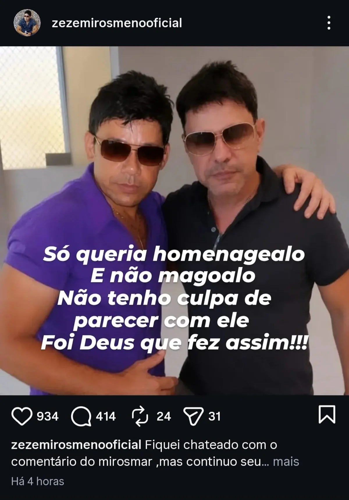 Zezé Di Camargo e Zezé Mirosmeno causaram um alvoroço nas redes sociais Zezé Di Camargo e Zezé Mirosmeno causaram um alvoroço nas redes sociais