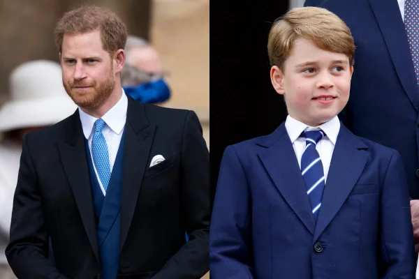 Foto colorida de homem e menino, ambos brancos e vestidos com terno - Metrópoles