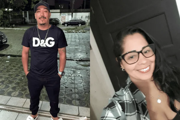 Colagem colorida do ex-casal que foi encontrado morto dentro de um motel em Santos; homem é acusado de feminicídio seguido de suicídio
