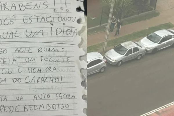 Imagem colorida,Bilhete em carro chama atenção em Maringá- Metrópoles