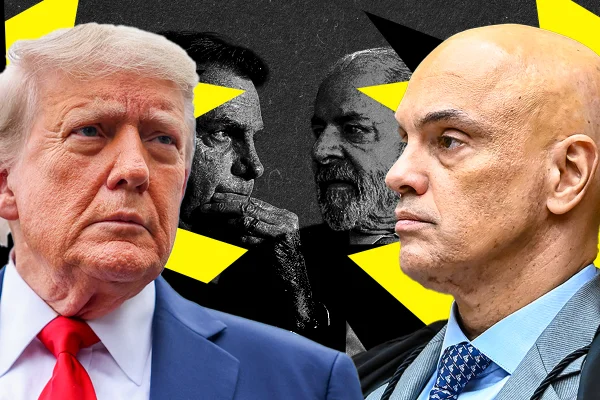 Imagem colorida de arte de Moraes, Trump, Lula e Bolsonaro - Metrópoles