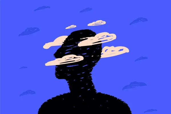Ilustração mostra a sombra de uma pessoa com a cabeça cercada de nuvens - Metrópoles