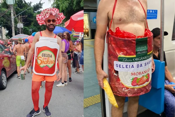 Foliões se fantasiam de geleia da Shakira