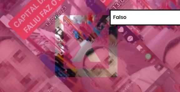 Captura de vídeo sobre falência em centro comercial e etiqueta de conteúdo falso