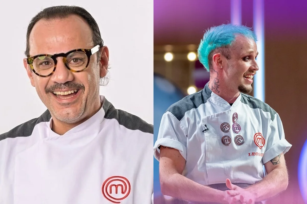 Montagem colorida de Ramiro Bertassin e Leo Salles, do MasterChef Confeitaria - Metrópoles