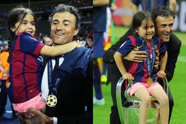 Foto colorida de Xana e Luis Enrique, treinador do PSG - metrópoles
