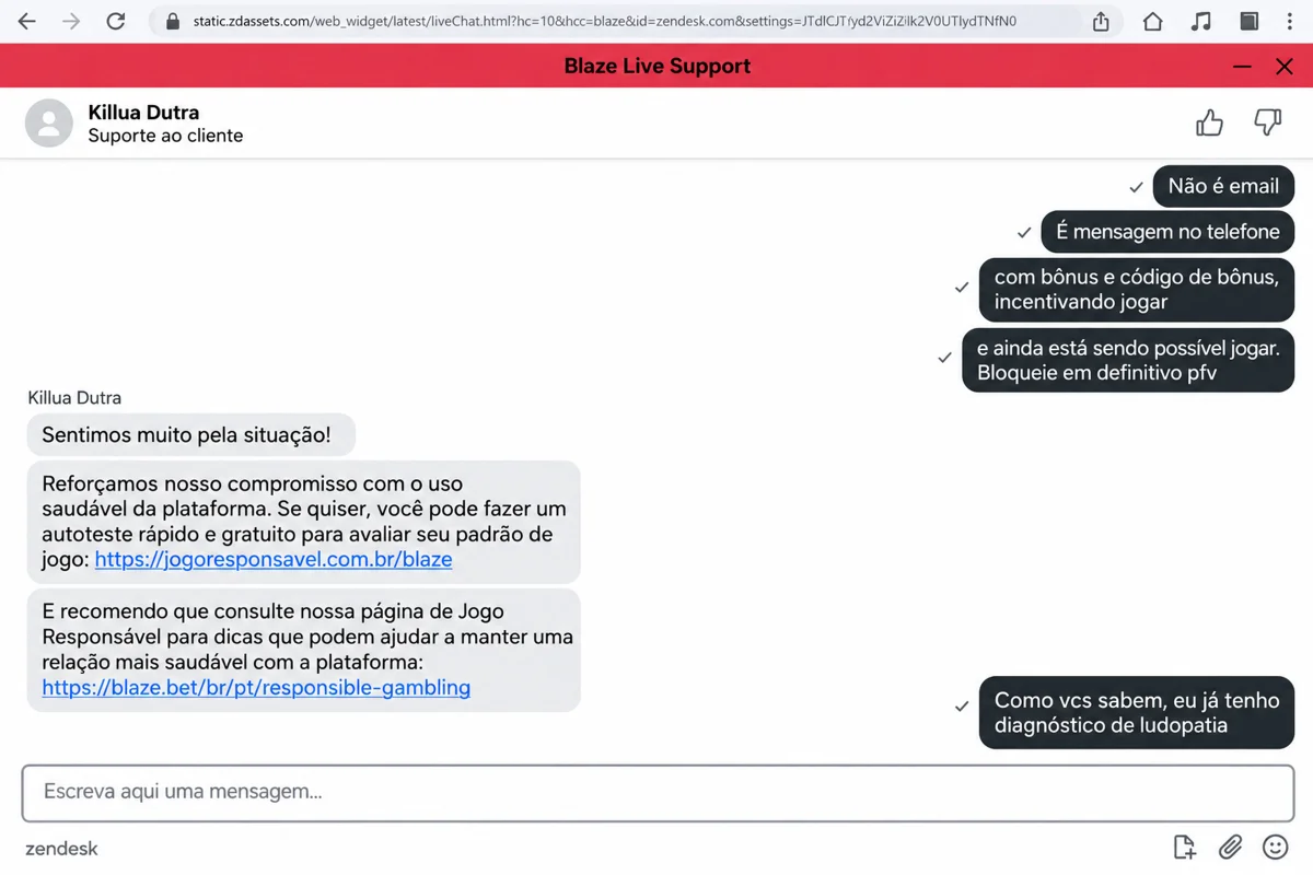 Print anexado aos autos não mostra quem mandou mensagem para a Blaze, nem quando Print anexado aos autos não mostra quem mandou mensagem para a Blaze, nem quando