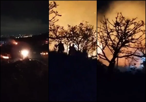 Imagem colorida mostra incêndio no Parque da Serra do Rola-Moça (MG)