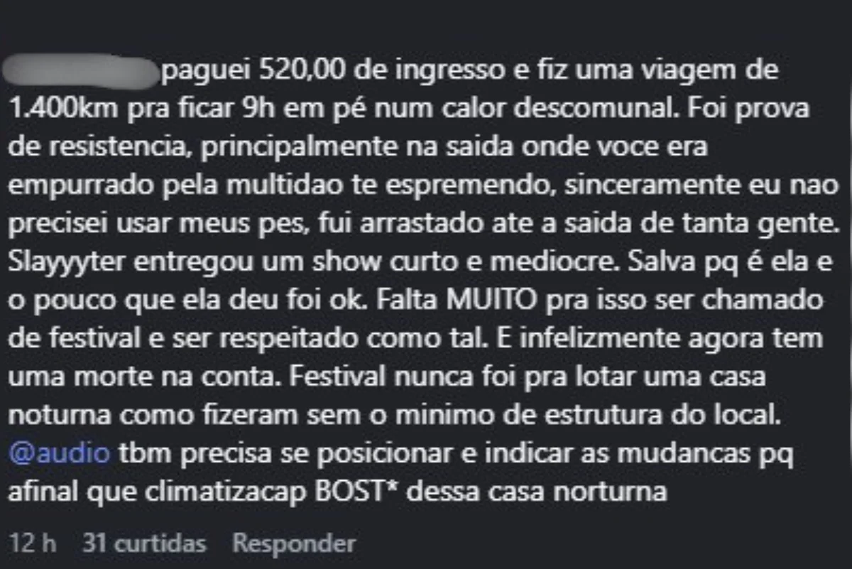 Zig Festival: público relata superlotação em evento onde jovem morreu em SP - imagem 2 Zig Festival: público relata superlotação em evento onde jovem morreu em SP - imagem 2
