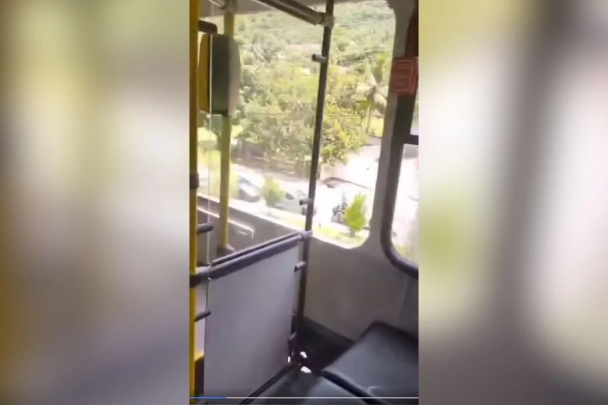 Renata estava apoiada em uma das janelas do veículo - Imagem: Reprodução / Redes Sociais