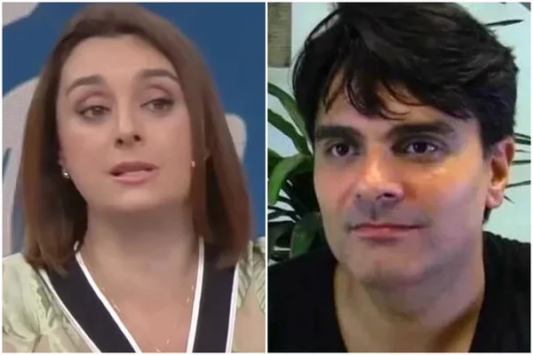 Montagem com a foto de Catia Fonseca, com cabelo castanho escuro curto e camisa com decote em gola V e Guilherme de Pádua, com cabelo preto e camisa preta - Metrópoles