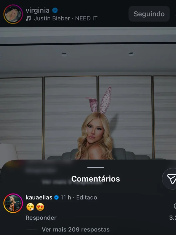 Virginia posa de coelhinha e ganha recado de jogador Kauã Elias - destaque galeria