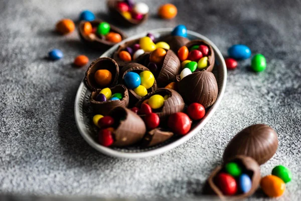 foto de mini ovos de chocolate com confeitos coloridos