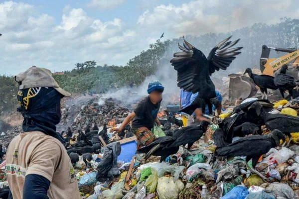 criança em lixão no Maranhão com urubus