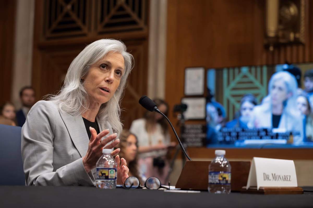 A cientista Susan Monarez durante sabatina no Senado, em junho deste ano, que confirmou seu nome para a agência de saúde