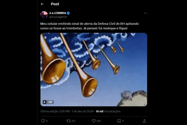 Foto colorida de publicação sobre alerta teste feito plea defesa civil - Metrópoles