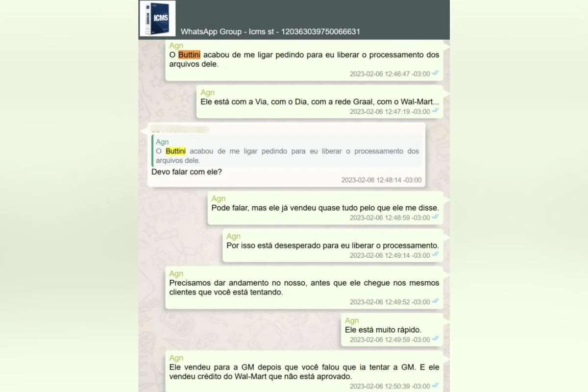 Trechos de conversas no WhatsApp entre envolvidos na máfia do ICMS Trechos de conversas no WhatsApp entre envolvidos na máfia do ICMS