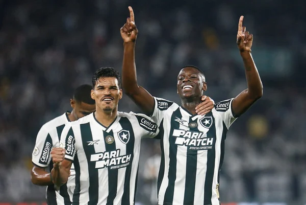 Imagem colorida de jogadores do Botafogo comemorando gol no Campeonato Brasileiro- Metrópoles