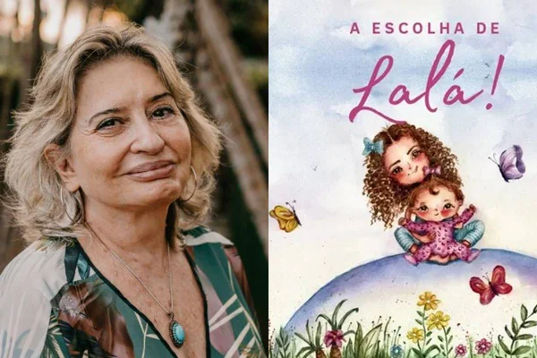 Montagem com fotos coloridas de Vânia Fernandes e capa do livro A Escolha de Lala - Metrópoles