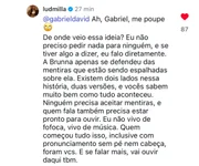 Ludmilla rebateu falas de Gabriel David.