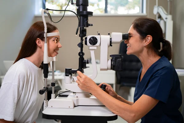Mulher fazendo exame dos olhos- Metrópoles