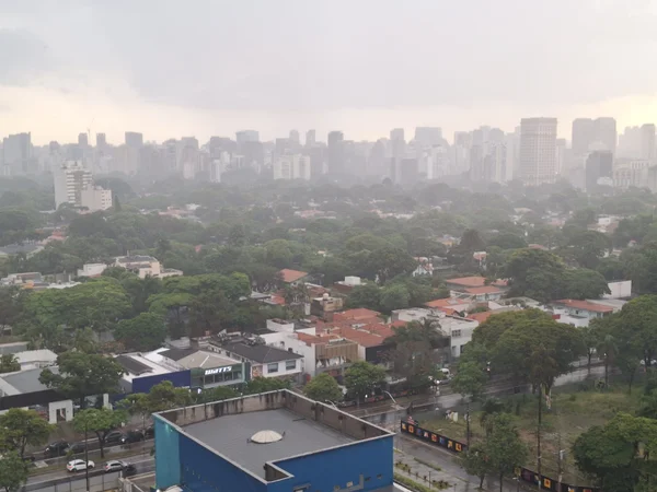 Imagem mostra chuva sobre bairro arborizado - Metrópoles