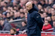 AMSTERDAM, NETHERLANDS - MARCH 20: Erik Ten Hag of AFC Ajax looks on during the Dutch Eredivisie match between Ajax and Feyenoord at Johan Cruijff Arena on March 20, 2022 in Amsterdam, Netherlands. (Photo by Michael Bulder/NESImages/DeFodi Images via Getty Images)