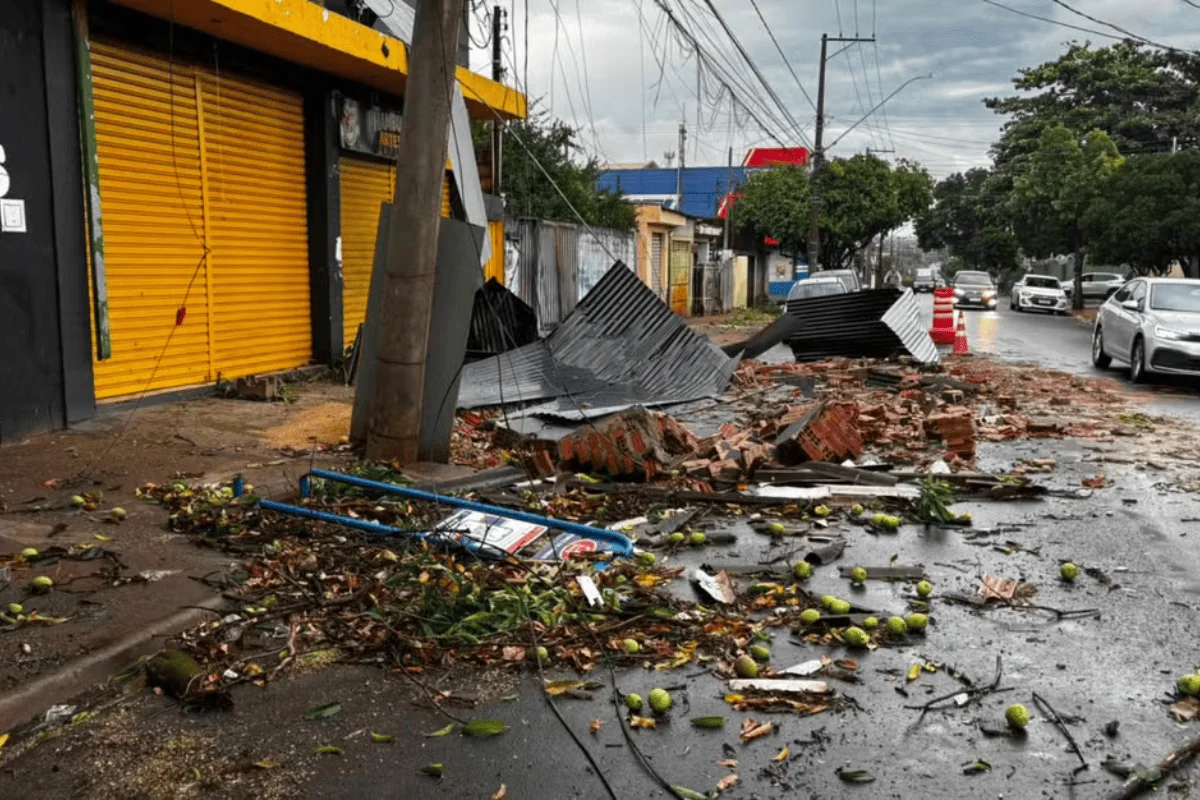 Temporal estaria relacionado com entrada de frente fria na cidade. A forte chuva resultou em quedas de árvores e destelhamentos Temporal estaria relacionado com entrada de frente fria na cidade. A forte chuva resultou em quedas de árvores e destelhamentos