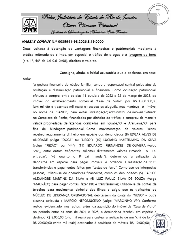 Império do tráfico: relatório revela fortuna de esposa de Marcinho VP - destaque galeria