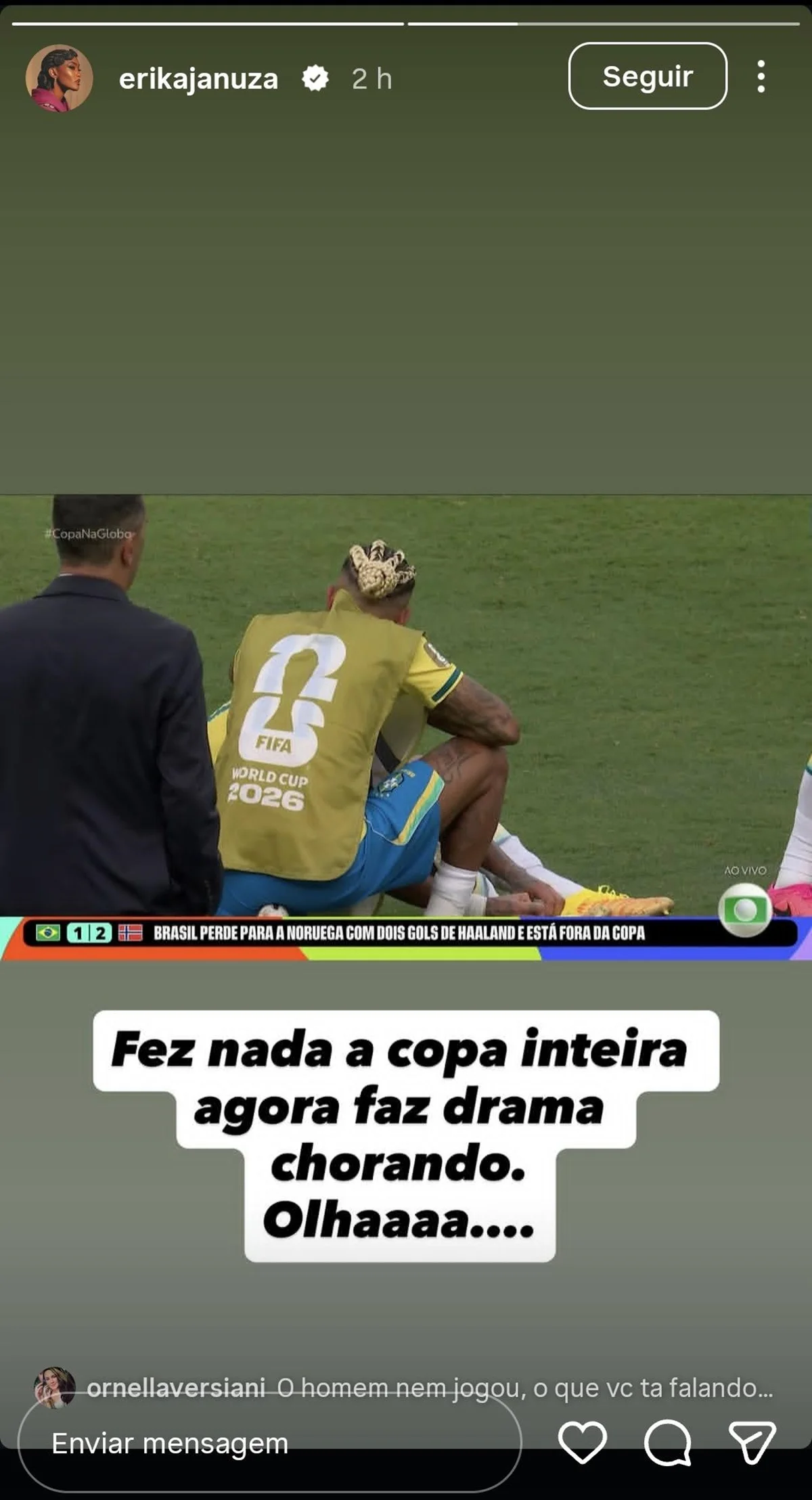 Erika Januza detona Neymar após derrota da Seleção Basileira Erika Januza detona Neymar após derrota da Seleção Basileira
