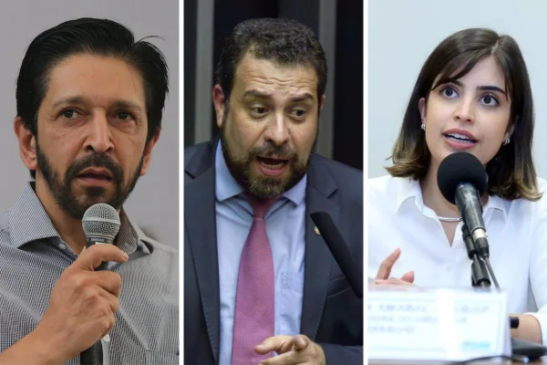 Montagem com fotos de Ricardo Nunes, Guilherme Boulos e Tabata Amaral