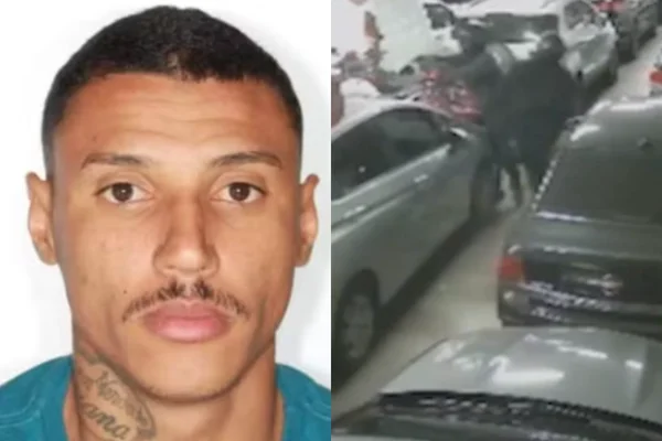 Colagem colorida de homem morto dentro de loja de carros em Sertãozinho - Metrópoles