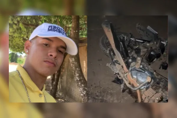 Jovem que sofreu o acidente, na direita imagem da motocicleta
