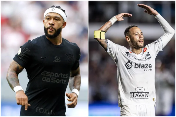 Imagem colorida e Memphis Depay e Neymar - Metrópoles