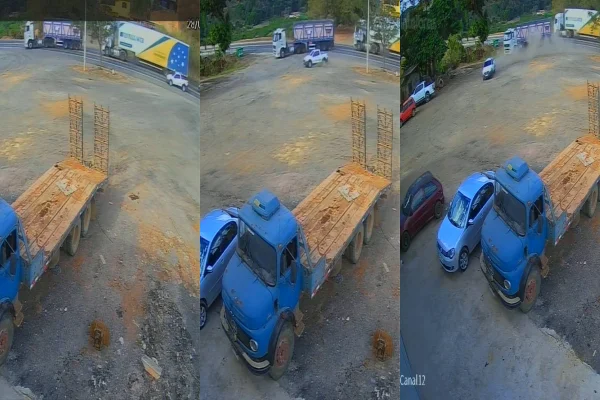 picape desvia de acidente com caminhão