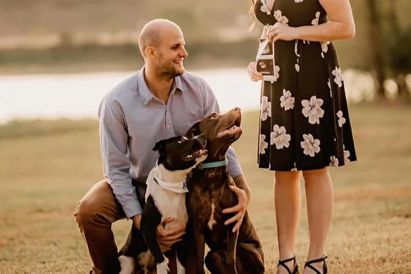 Casal tem a ajuda dos cães da família em chá revelação