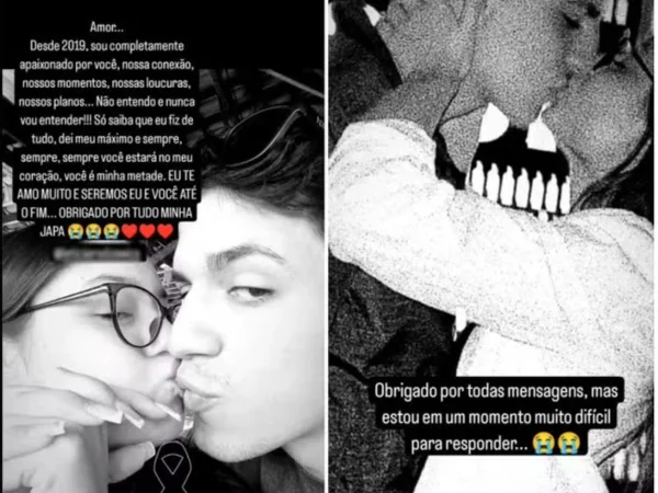 Imagem em preto e branco mostra reprodução das redes sociais de Henrique Thiofilo, namorado de Letícia Ayumi, uma das vítimas do acidente com um helicóptero em Paraibuna, interior de São Paulo - Metrópoles