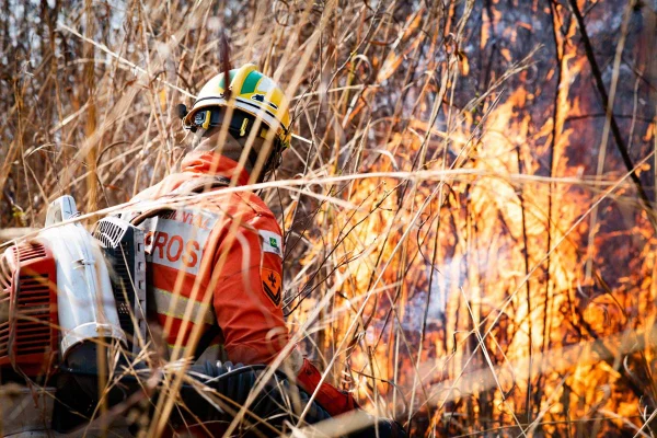 Militares do CBMDF sobrevoam o DF para identificar focos de incêndios