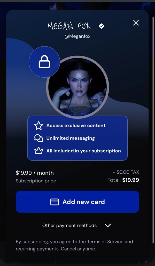 Megan Fox cria perfil em plataforma +18 e faz site cair devido à procura - destaque galeria