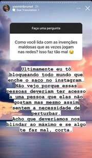 E ainda falou sobre como lida com comentários maldosos
