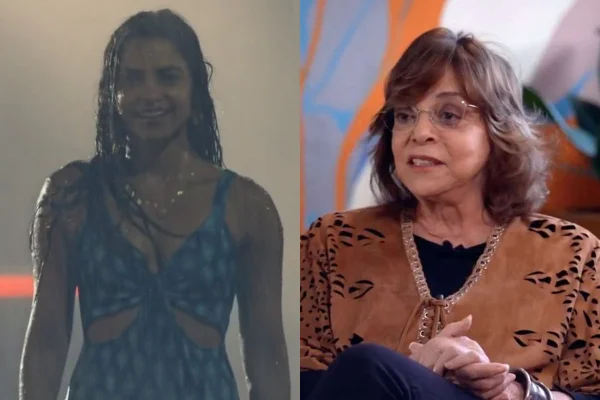 Foto colorida de cena da novela Travessia e autora Gloria Perez