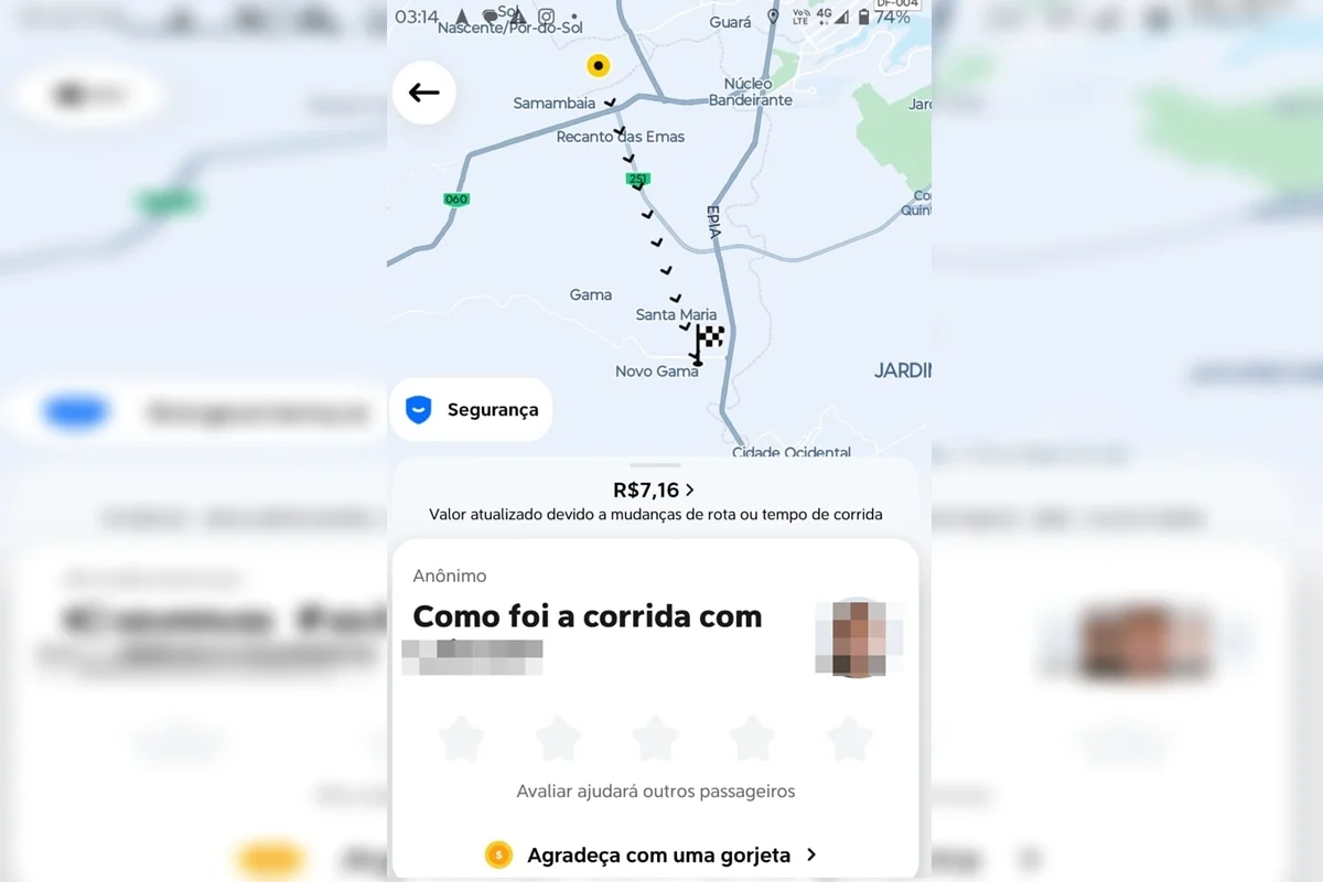 A corrida foi solicitada de Samambaia para o Céu Azul A corrida foi solicitada de Samambaia para o Céu Azul