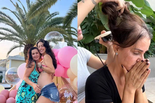 Gabi Brandt raspa cabelo da mãe, que está em tratamento contra câncer