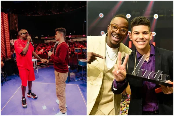 Vencedor do The Voice Kids canta com o técnico Mumuzinho em show